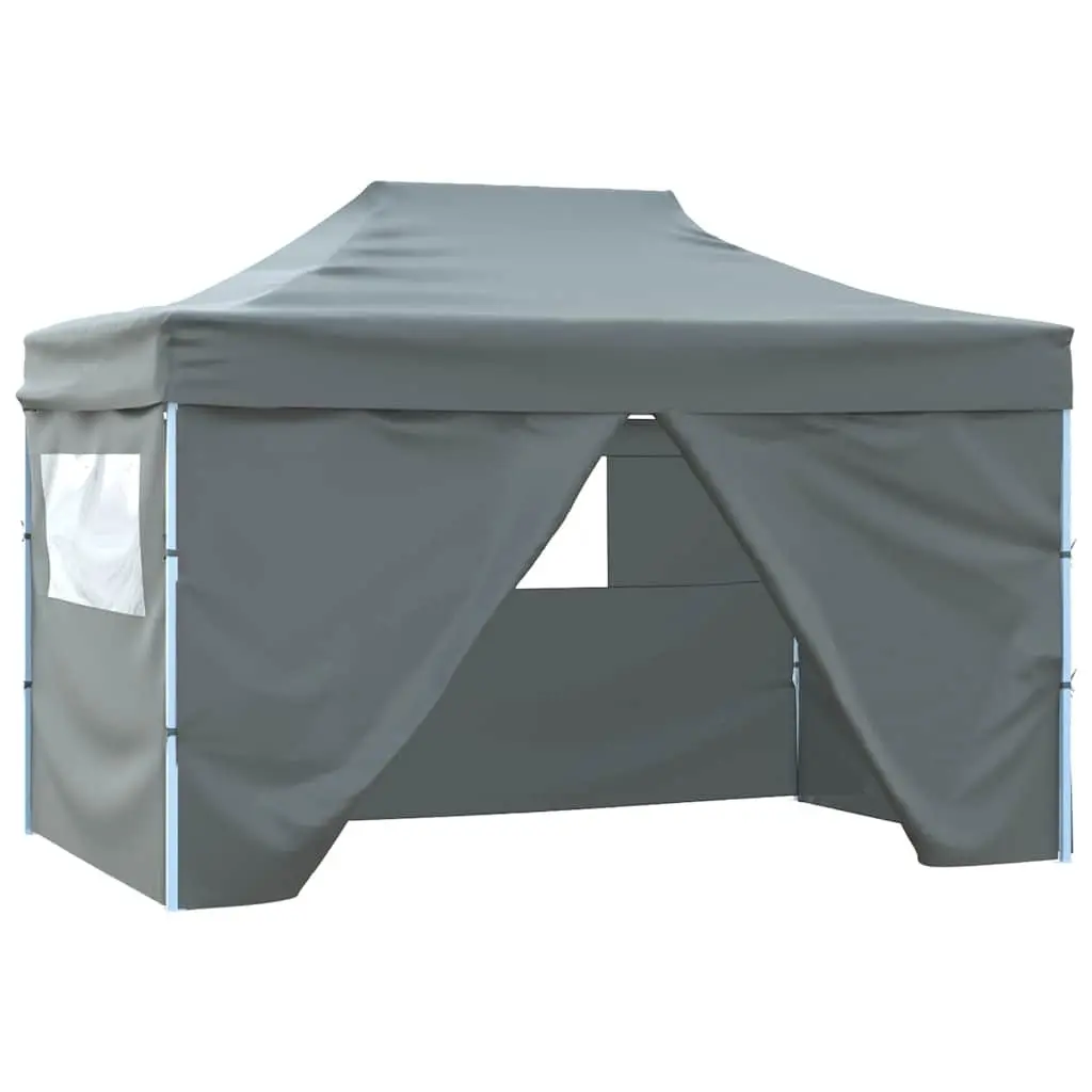 Foldable Pop-Up Tent 3x4.5m with 4 Side Walls Outdoor Canopy Gazebo Anthracite