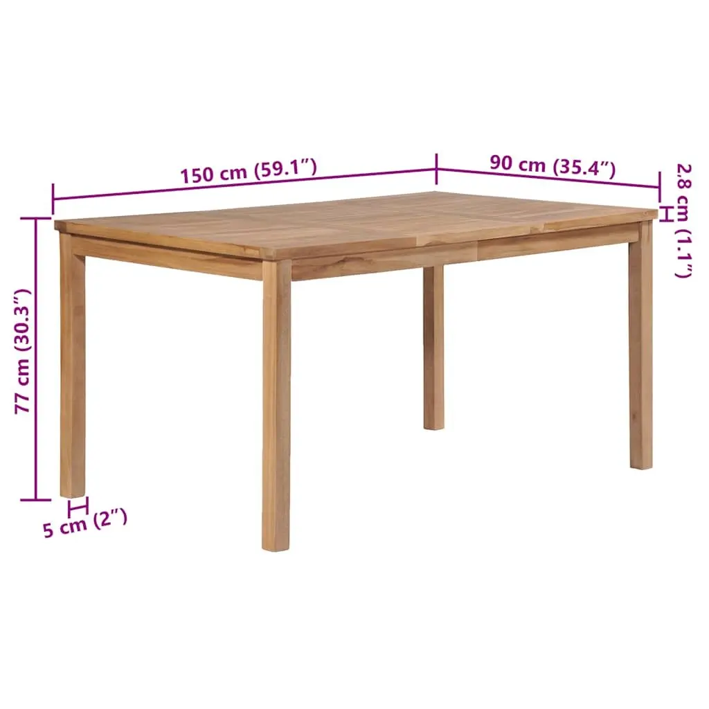 Outdoor Dining Table 150x90x77 cm Solid Teak Wood Weather Resistant Garden Patio Furniture