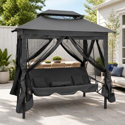 Outdoor Convertible Swing Bench Canopy Porch Bed Anthracite Steel Garden
