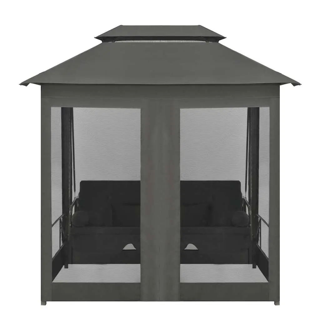 Outdoor Convertible Swing Bench Canopy Anthracite Steel Frame with Privacy Curtains and Pillows