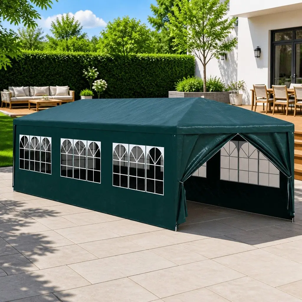 Party Tent 3x9m Green Outdoor Canopy Gazebo with UV and Water Resistant Fabric and Rust Resistant Steel Frame