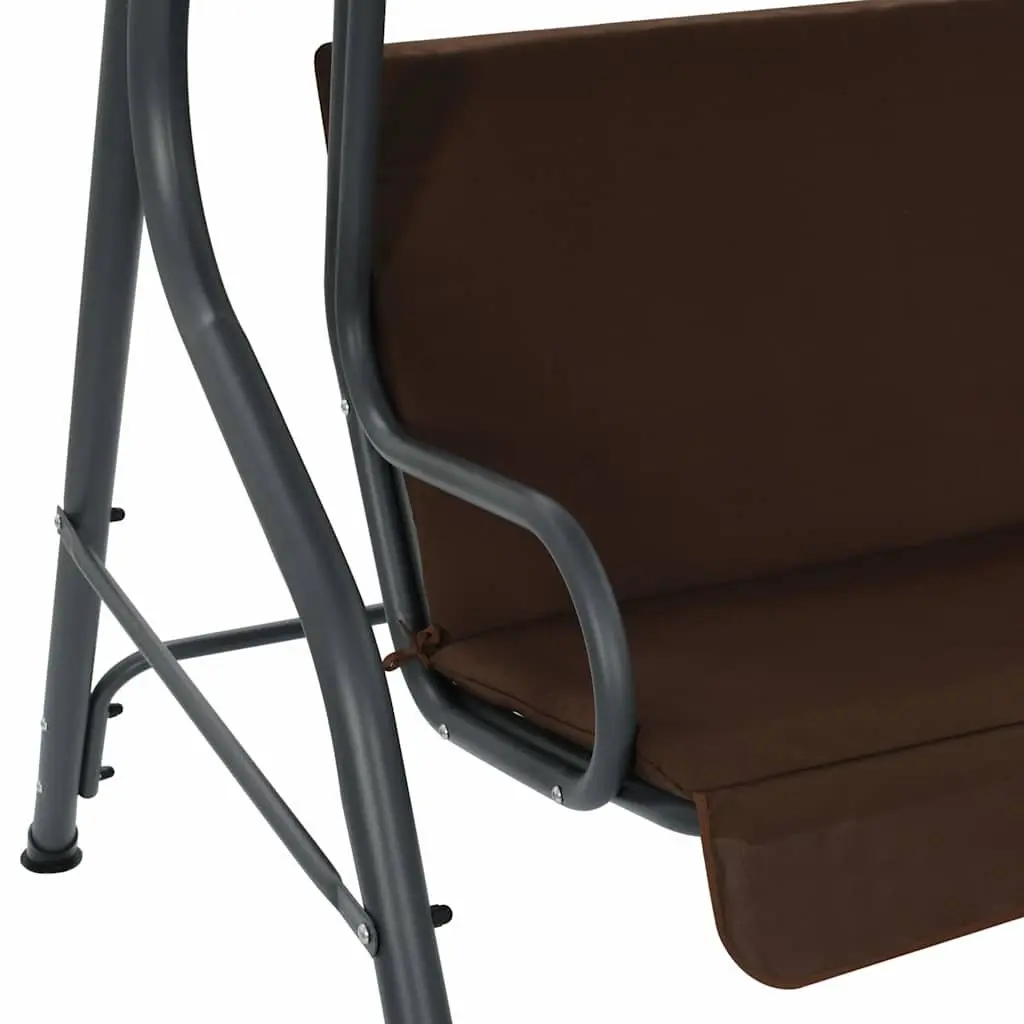 Garden Swing Bench with Canopy Brown Powder-Coated Steel Frame Water-Resistant Polyester Fabric