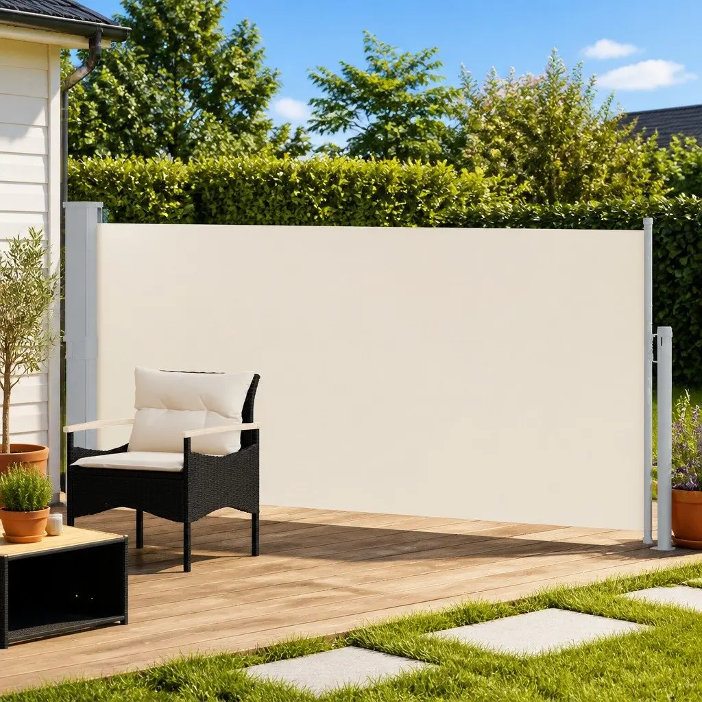 Retractable Side Awning 140 x 300 cm Automatic Roll-back Function UV-proof Tear-resistant Water-resistant Privacy Screen