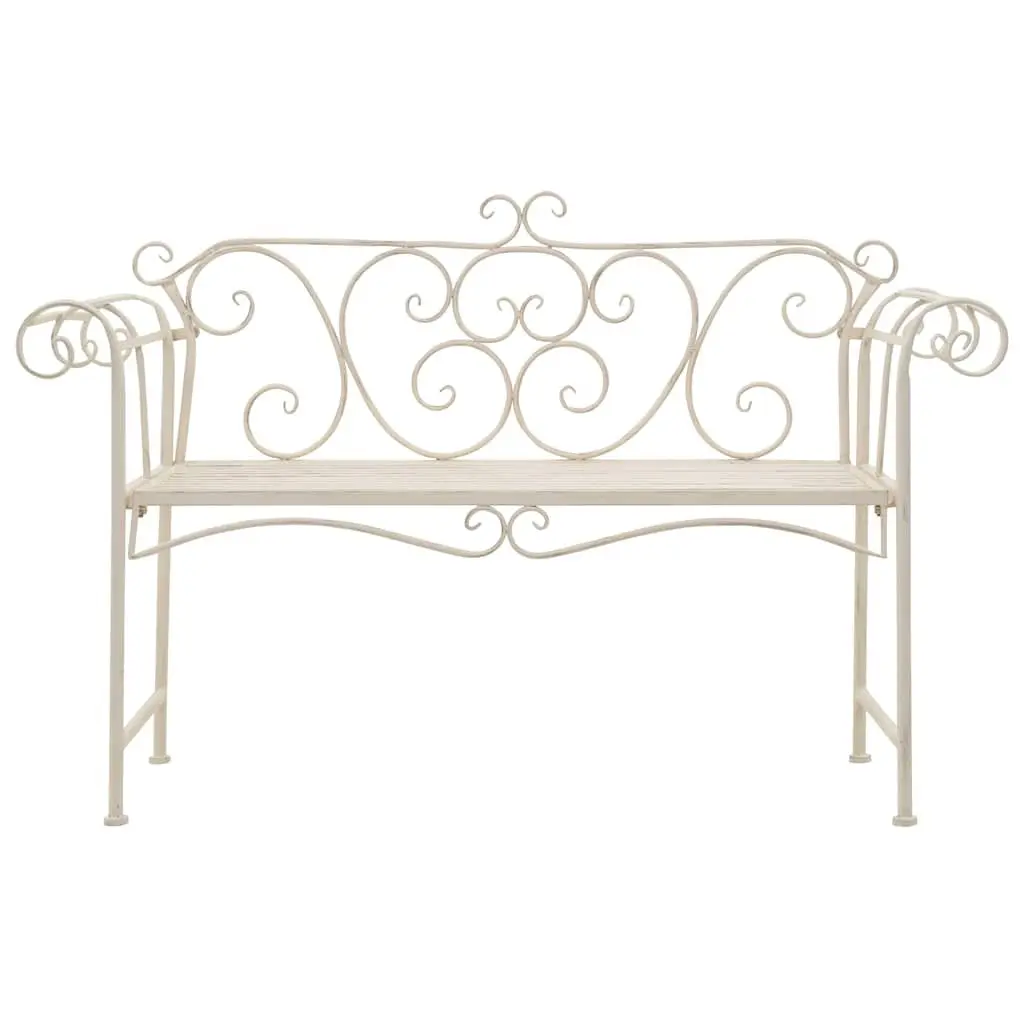 Garden Bench 132cm Weather Resistant Metal Scroll Pattern Antique White Frame