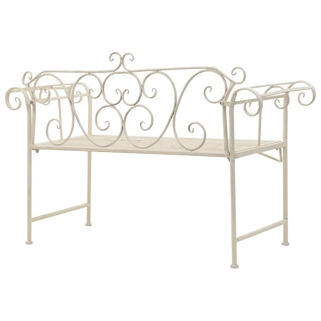 Garden Bench 132cm Weather Resistant Metal Scroll Pattern Antique White Frame
