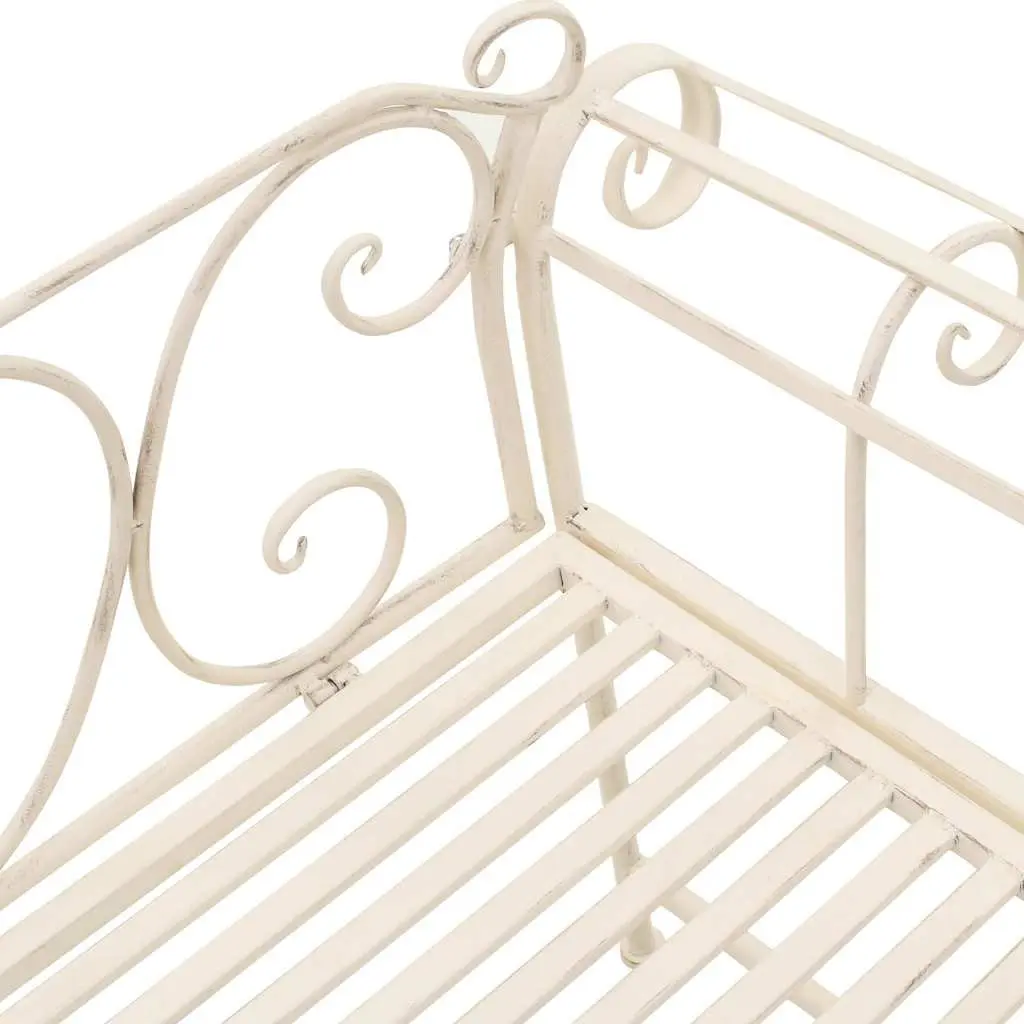 Garden Bench 132cm Weather Resistant Metal Scroll Pattern Antique White Frame