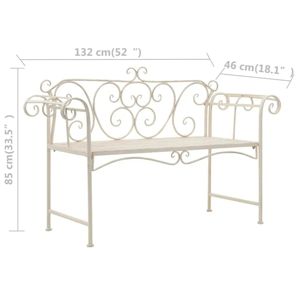 Garden Bench 132cm Weather Resistant Metal Scroll Pattern Antique White Frame