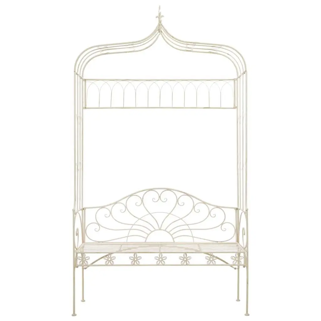 Outdoor Garden Bench 122cm Wrought Iron Antique Style White Seating