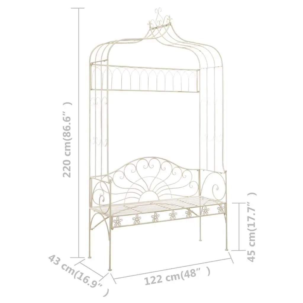 Outdoor Garden Bench 122cm Wrought Iron Antique Style White Seating