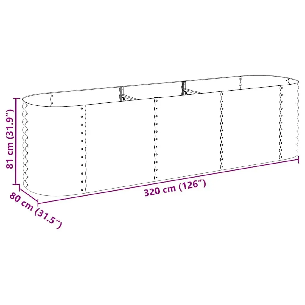 Galvanised Steel Garden Raised Bed 320x80x81cm Weather Resistant Outdoor Planter Box