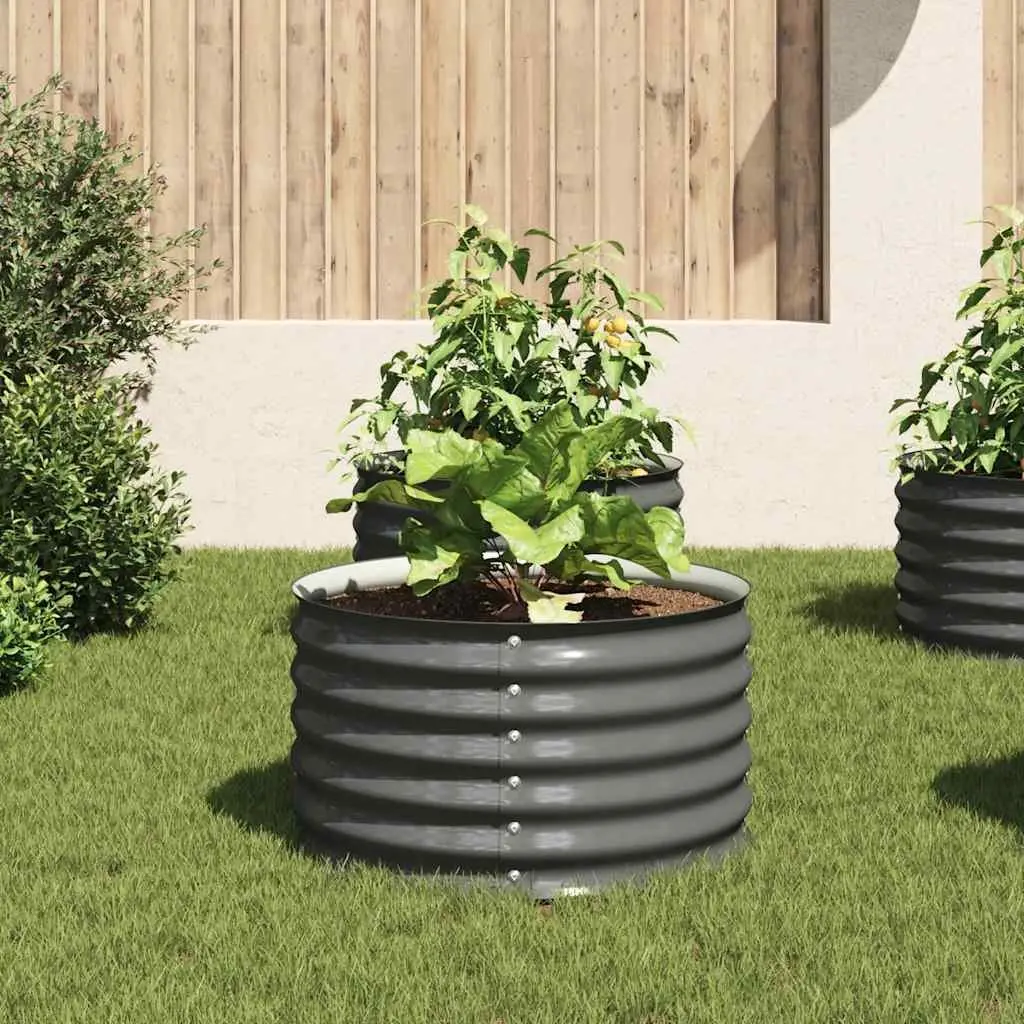 Garden Raised Bed 80x80x44 cm Galvanised Steel Planter Grey Outdoor