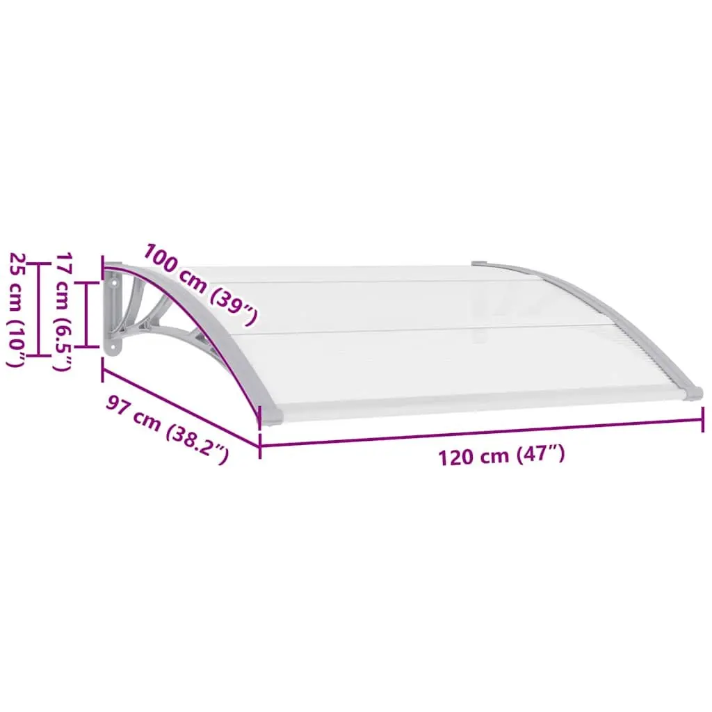 Door Canopy 120x100 cm Grey Polycarbonate Awning Shelter Outdoor