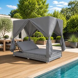 2-Person Outdoor Lounger with Privacy Curtains
