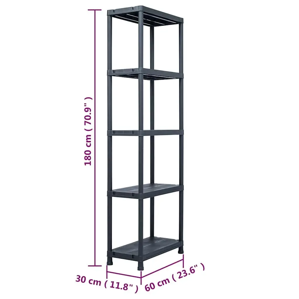 Storage Shelf Rack 60x30x180 cm Black Plastic Sturdy Durable Easy Assembly