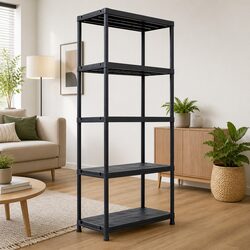 Space-Saving Black Plastic Shelf Rack 90x60x180cm