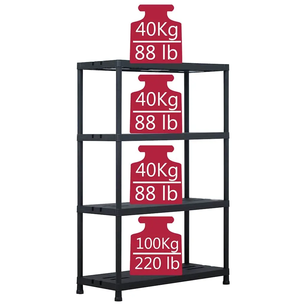 Plastic Storage Shelf Rack 90x40x138 cm Durable Black Shelving Unit for Organizing Items