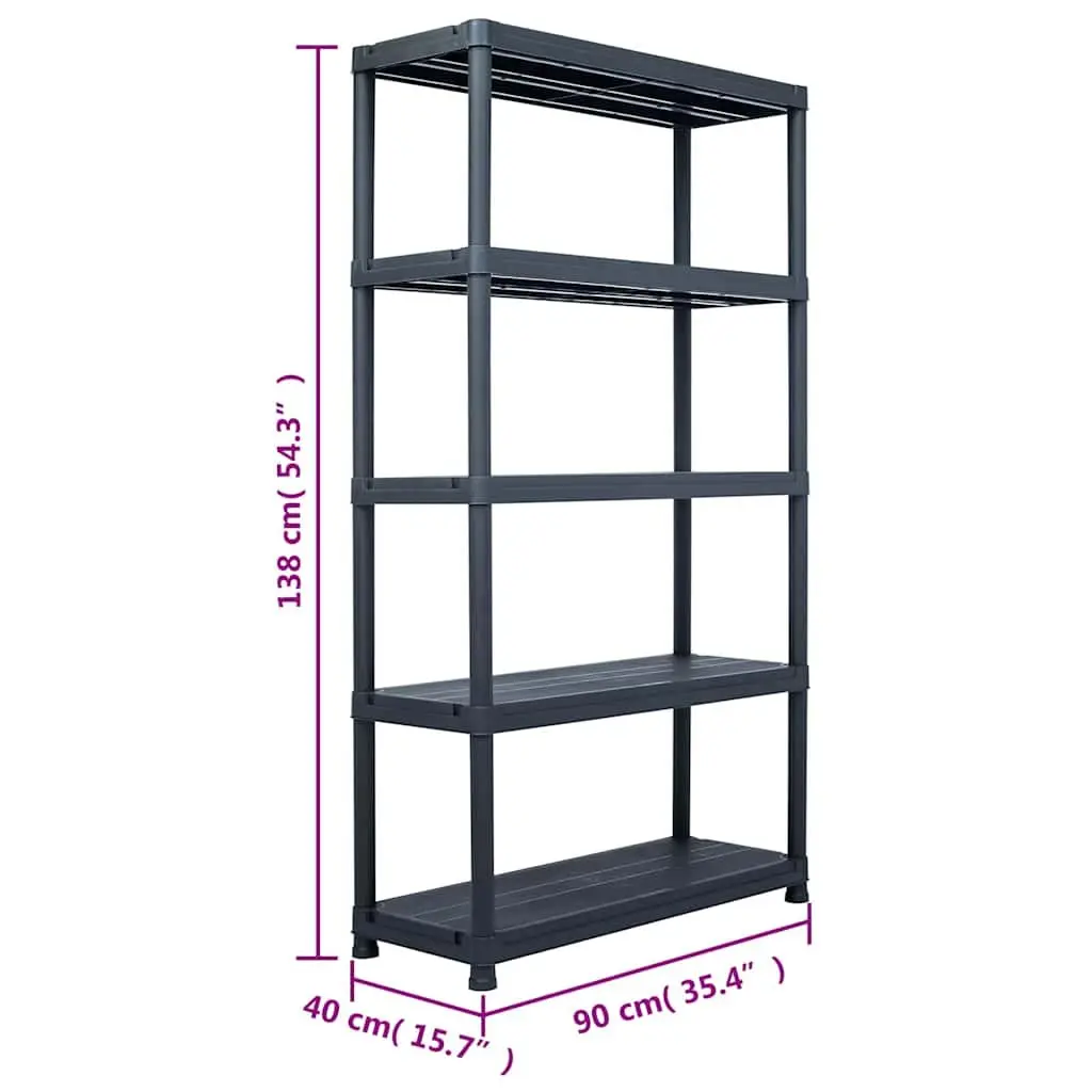 Plastic Storage Shelf Rack 90x40x138 cm Durable Black Shelving Unit for Organizing Items
