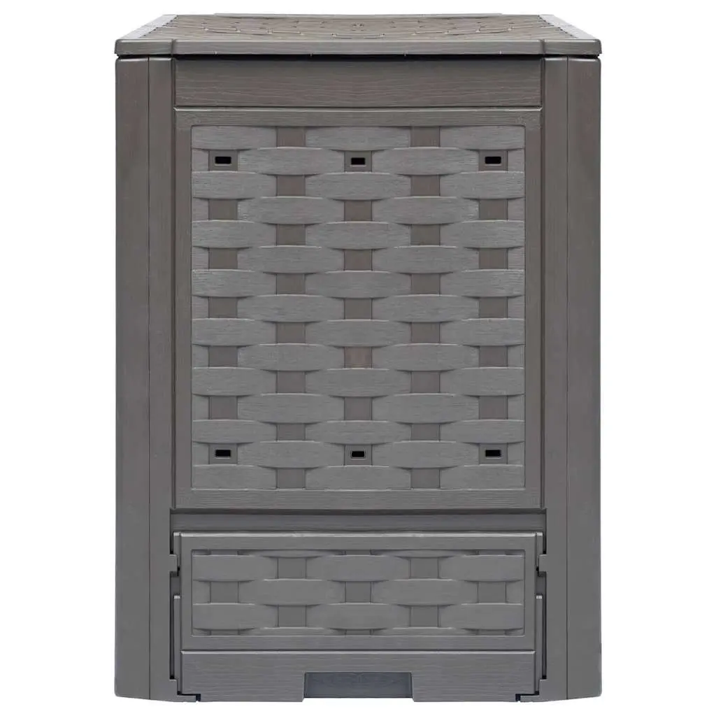 Garden Composter 300L Brown Plastic Rattan Look Outdoor Waste Bin Composting