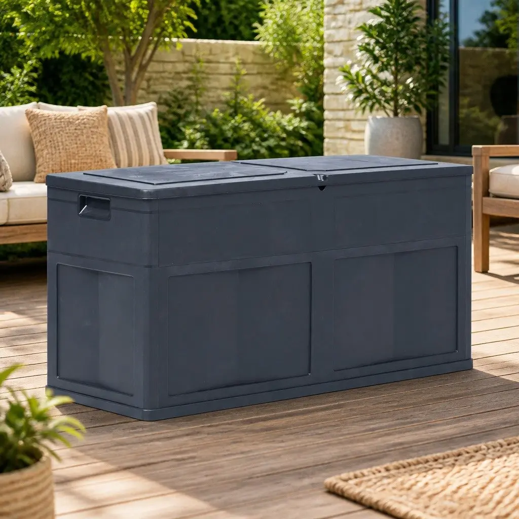 Outdoor Storage Box 320L Weather-Resistant Plastic Black Garden Patio Shed