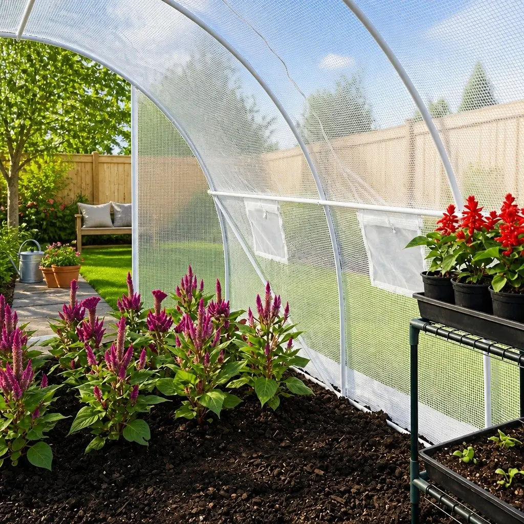 Greenhouse 9m² 300x300x200cm White PE Mesh Ventilation Windows Door