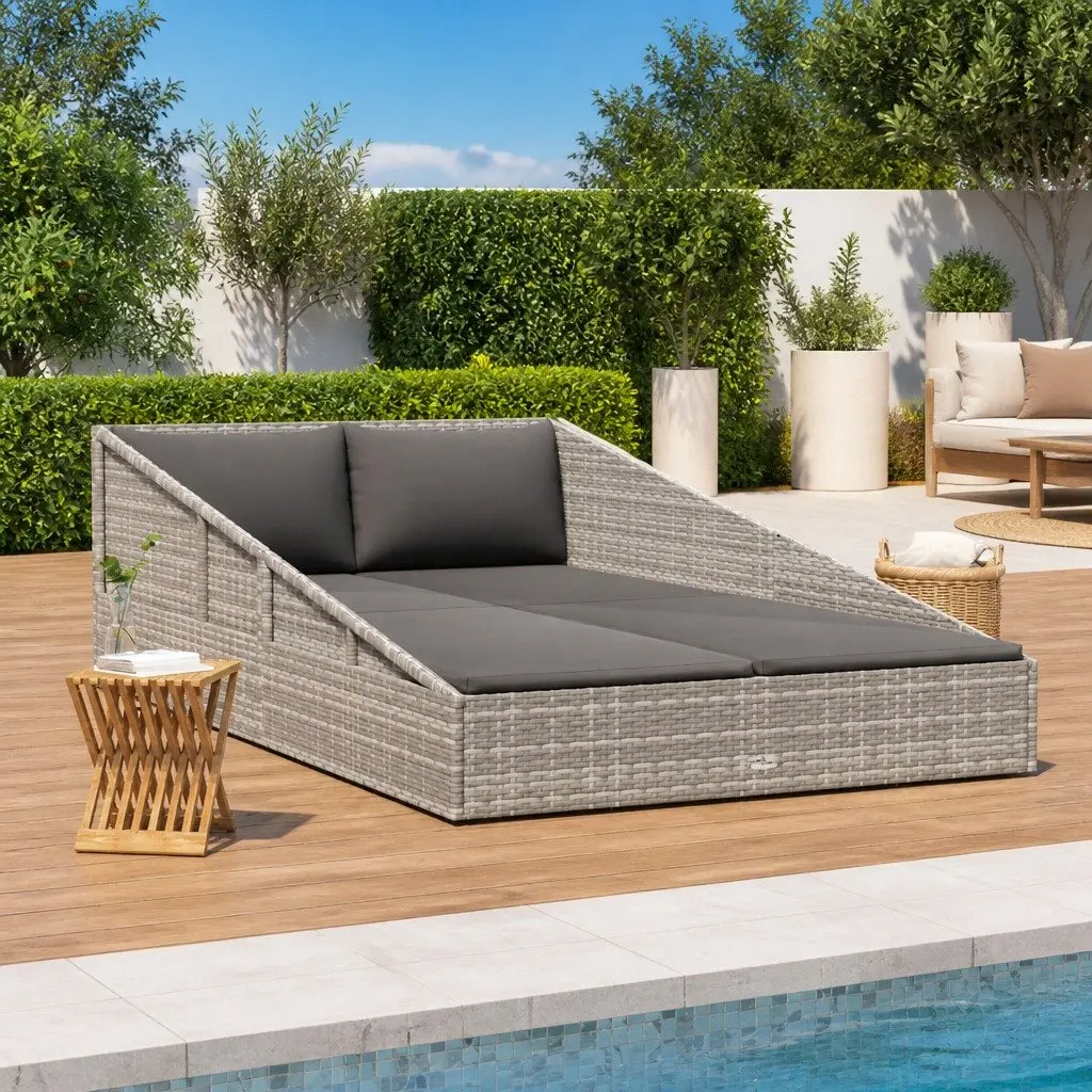 Outdoor Daybed 110x200cm 2-Person Weather-Resistant PE Rattan with Cushions