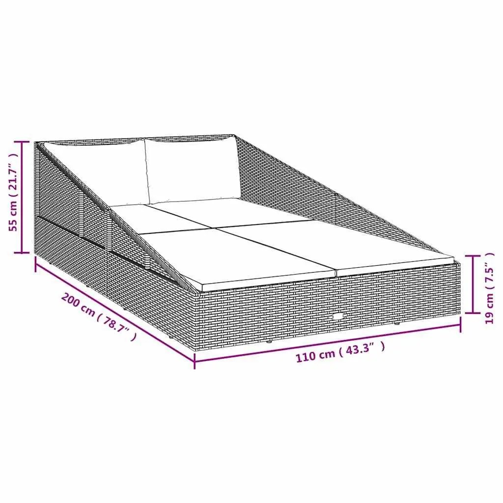 Outdoor Daybed 110x200cm 2-Person Weather-Resistant PE Rattan with Cushions