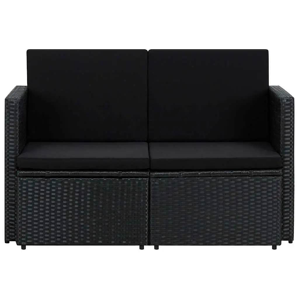 2 Seater Outdoor Garden Sofa Patio Furniture Black Poly Rattan with Cushions