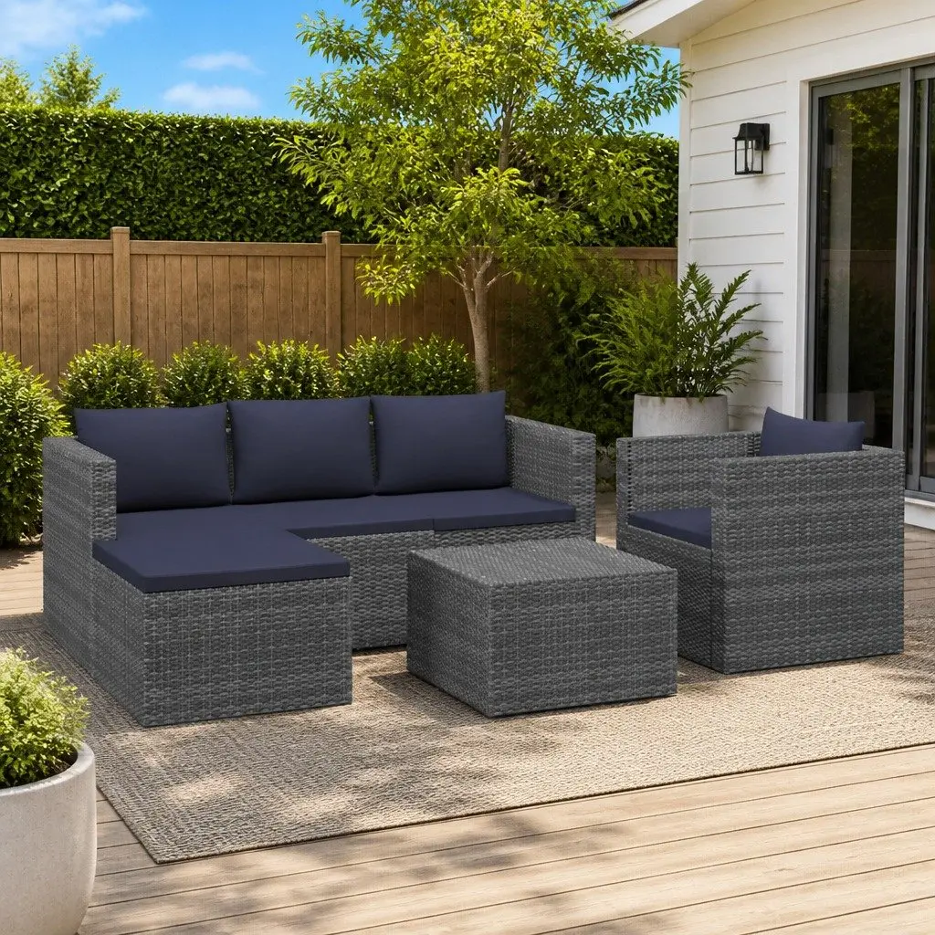 Outdoor Furniture Set 4 Piece Water-Resistant Poly Rattan Sofa Armchair Coffee Table Ottoman Grey Anthracite