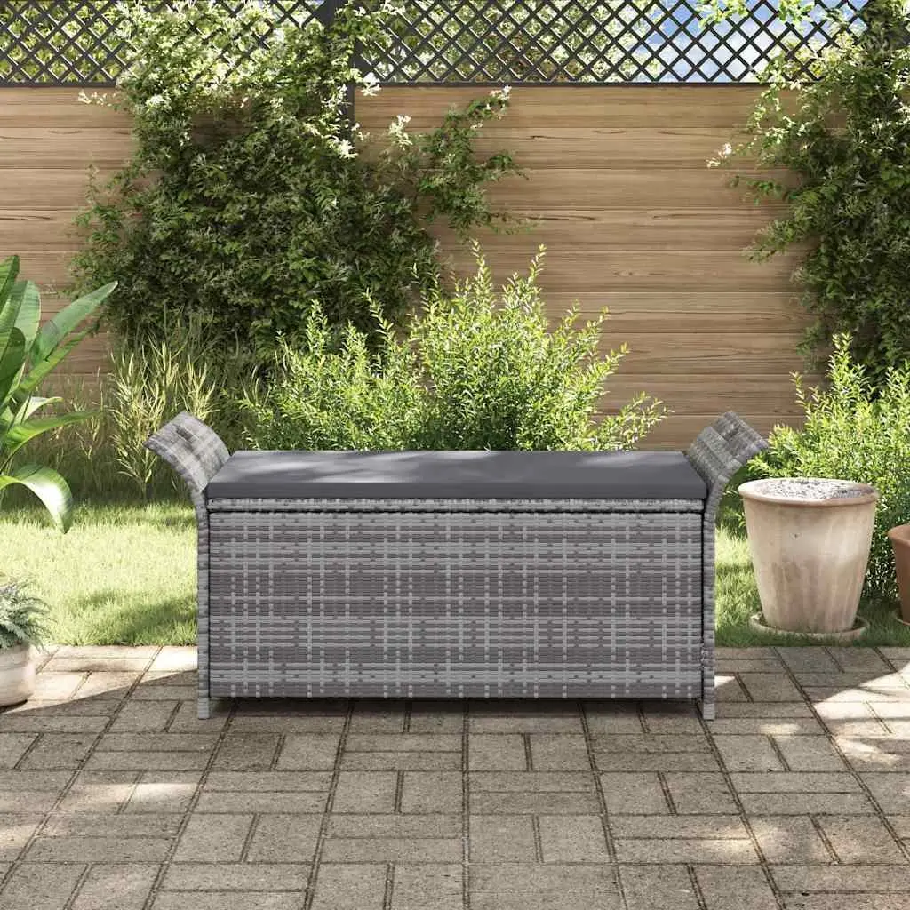Outdoor Storage Bench 138cm Grey Water-resistant PE Rattan with Removable Washable Cushion