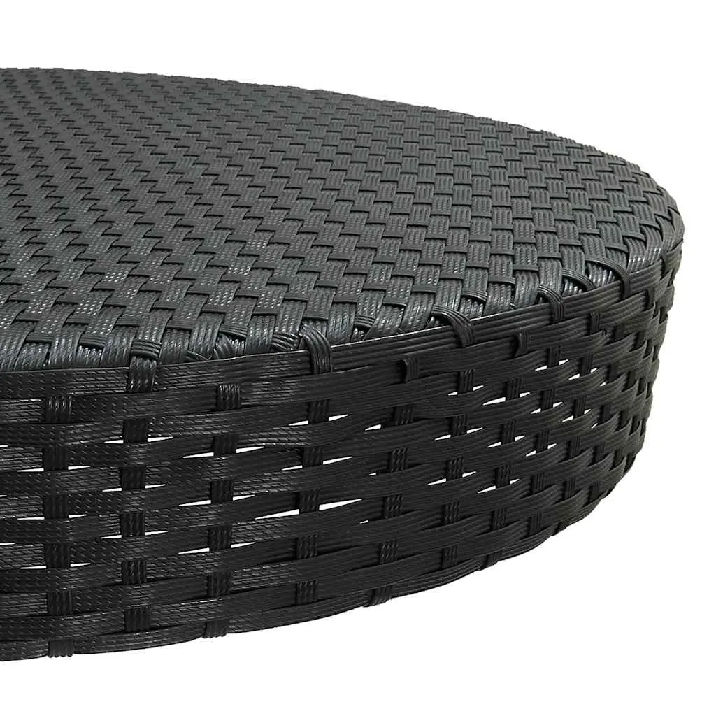 Outdoor Garden Table Black Round Poly Rattan Dining Furniture with Powder-coated Steel Frame