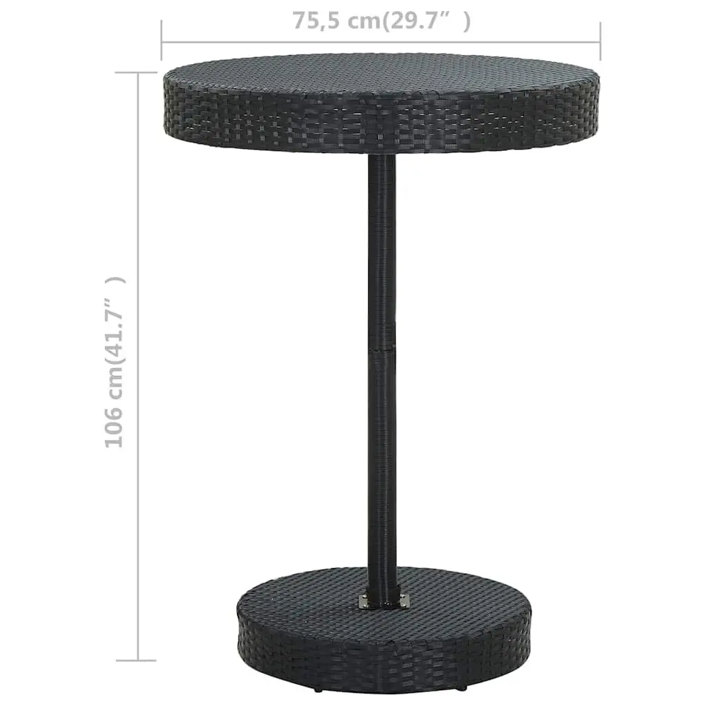 Outdoor Garden Table Black Round Poly Rattan Dining Furniture with Powder-coated Steel Frame