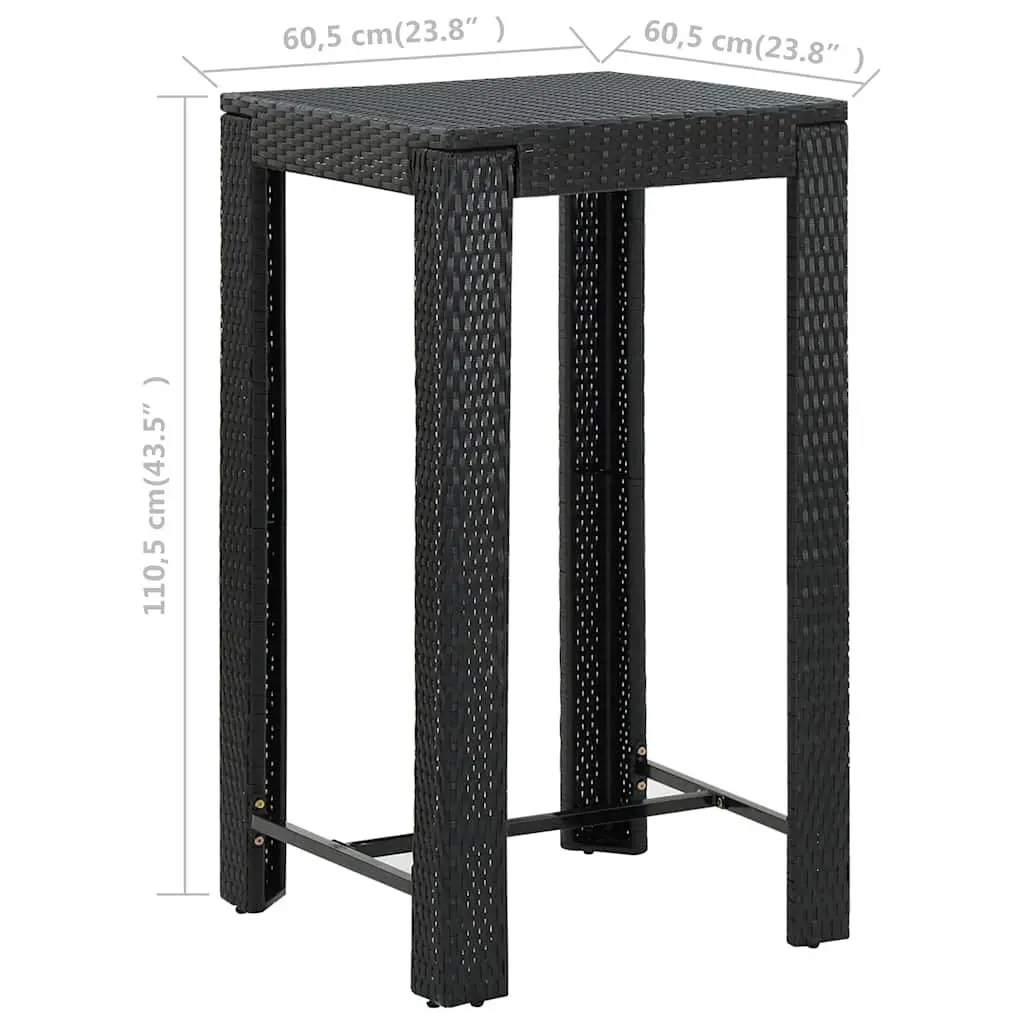 Bar Table 60.5x60.5x110.5cm Black Powder-coated Steel Frame PE Rattan Construction Outdoor Garden Patio Furniture