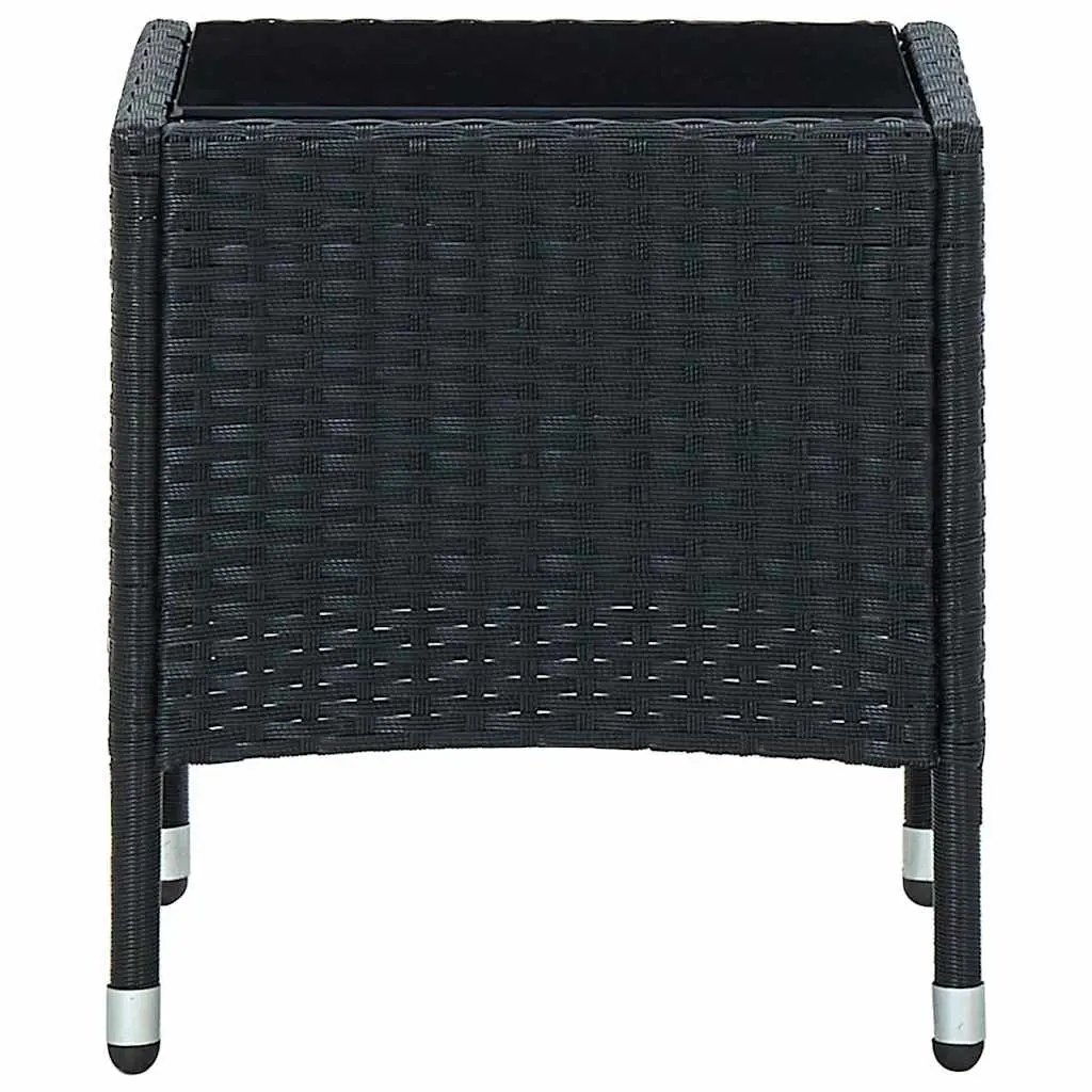 Garden Table 40x40x45cm Glass Top PE Rattan Steel Frame Black
