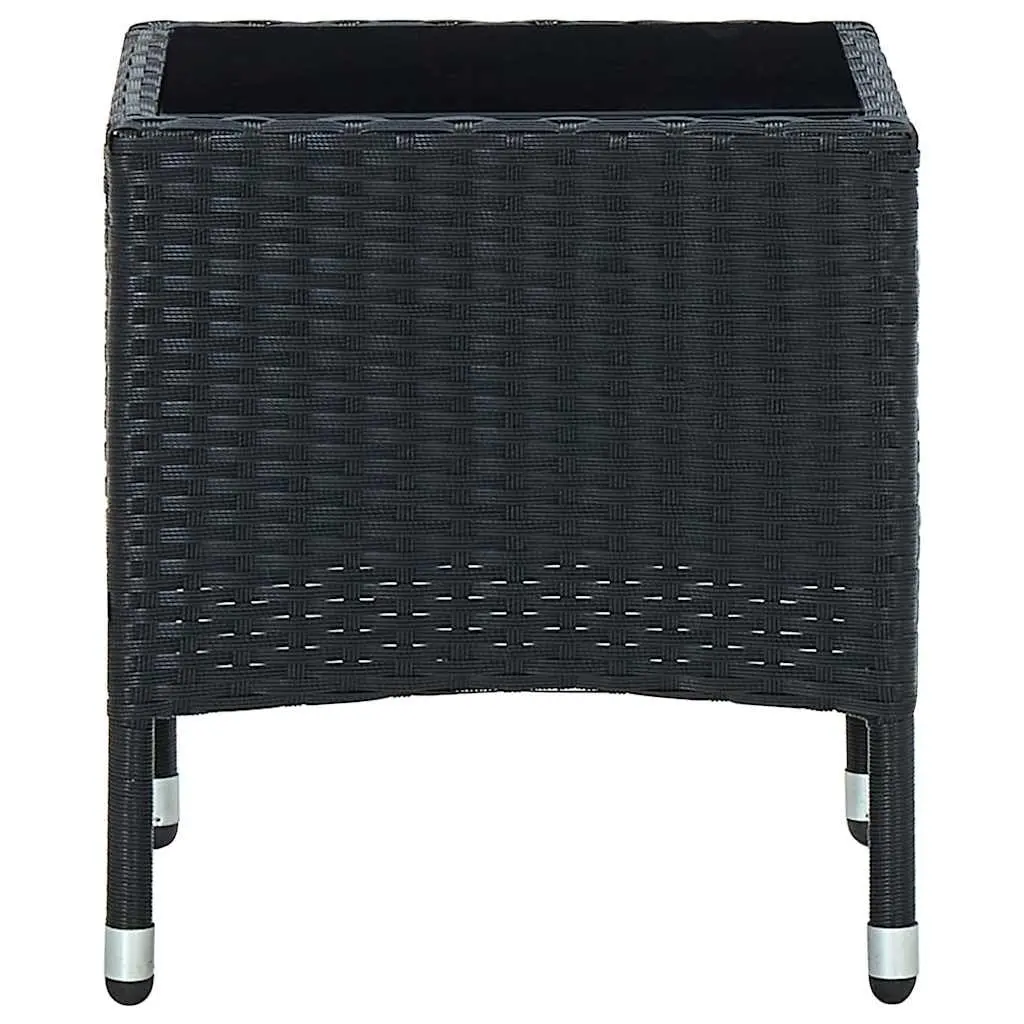 Garden Table 40x40x45cm Glass Top PE Rattan Steel Frame Black