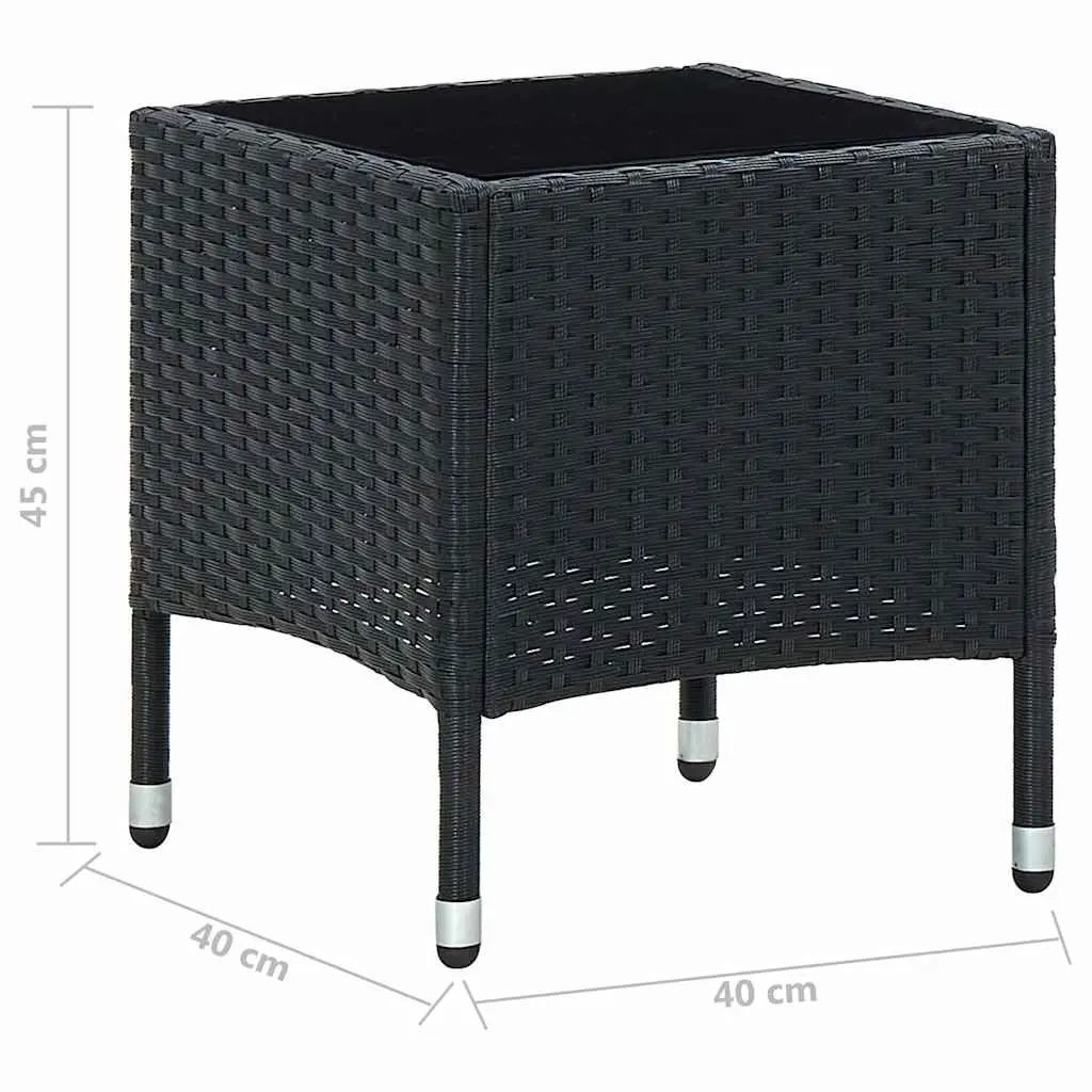 Garden Table 40x40x45cm Glass Top PE Rattan Steel Frame Black