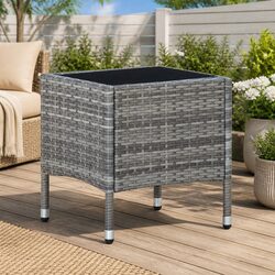 Outdoor Garden Table Grey 40x40x45 cm Patio Furniture PE Rattan Steel Frame