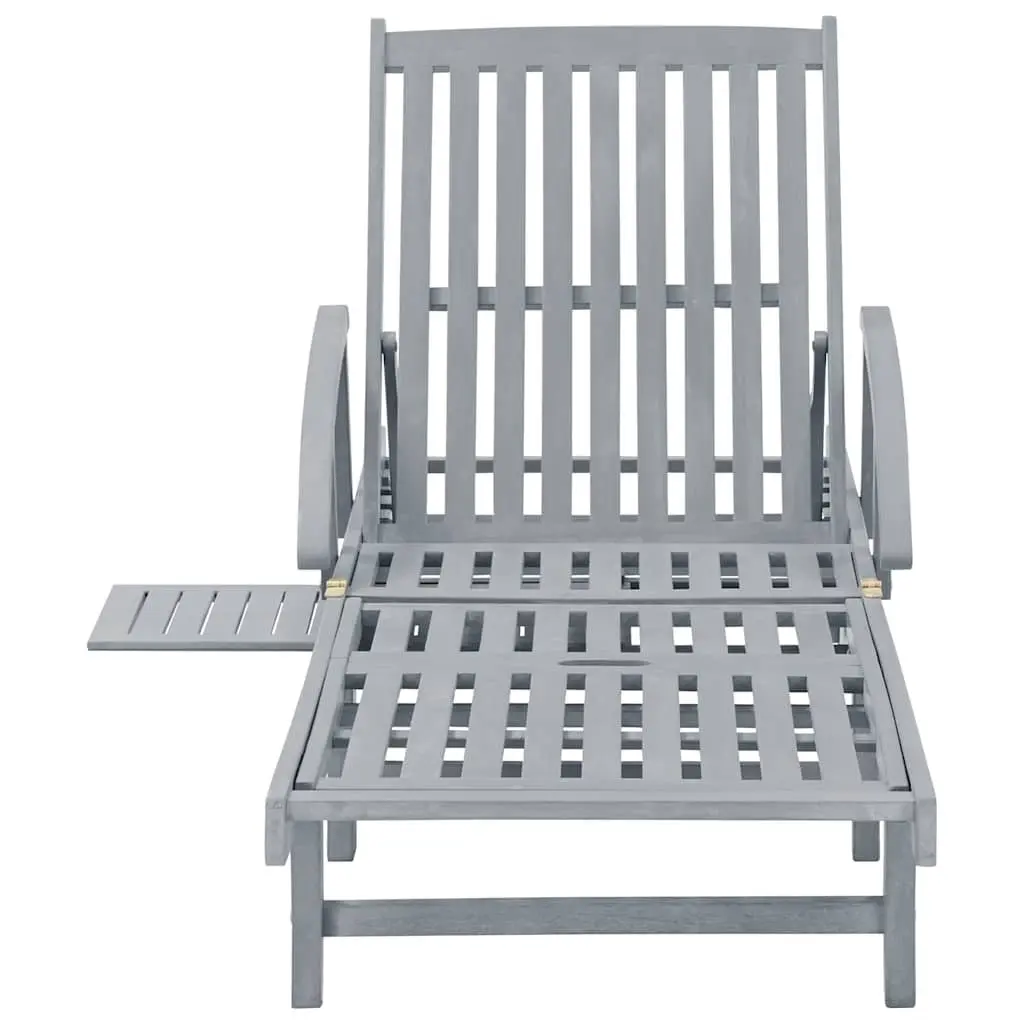 Adjustable Reclining Sun Lounger Grey Wooden Garden Patio Chair with Wide Armrests and Wheels
