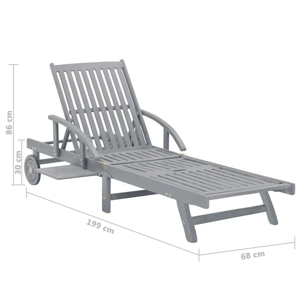Adjustable Reclining Sun Lounger Grey Wooden Garden Patio Chair with Wide Armrests and Wheels