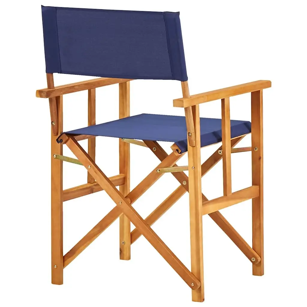 Folding Director's Chairs Set of 2 Outdoor Seating Blue Solid Acacia Wood Frame Fabric Seat and Backrest