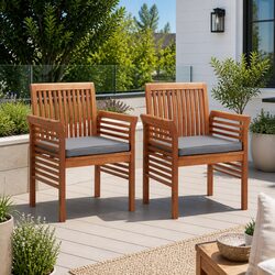 Outdoor Dining Chairs Set 2 pcs Acacia Wood Frame Garden Patio Seating with