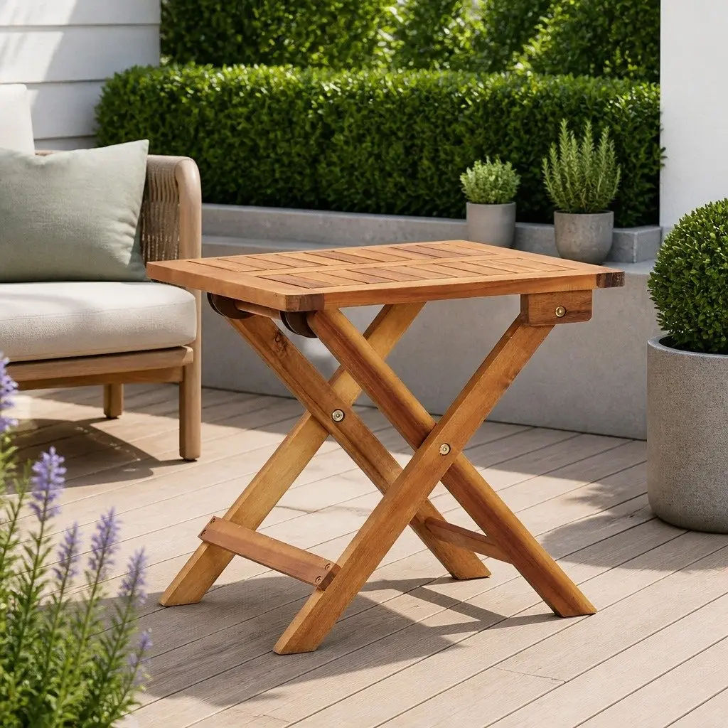 Folding Outdoor Coffee Table 40x40x40cm Brown Slatted Design Garden Furniture