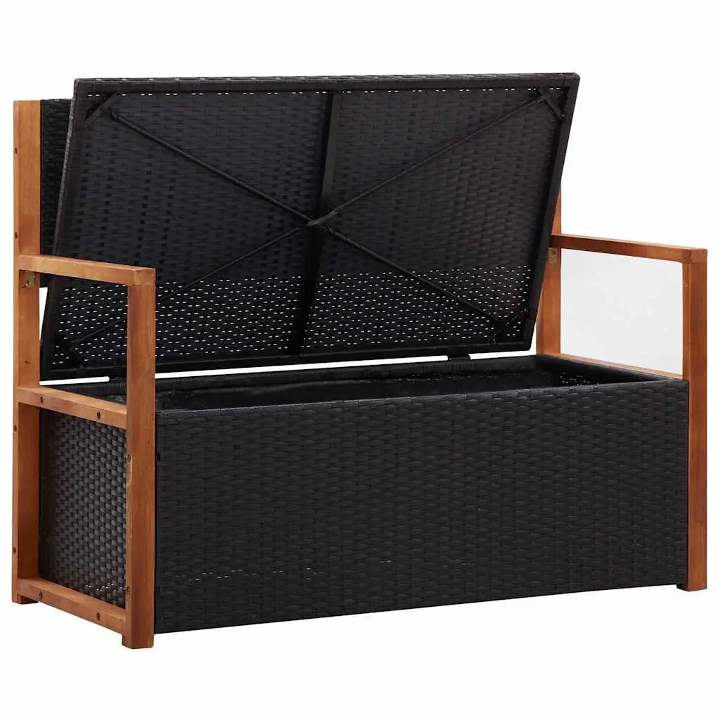 Outdoor Storage Bench 115cm Black Poly Rattan Weather Resistant with Removable Cushion