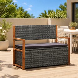 115cm Acacia Wood Garden Bench with Storage in Grey