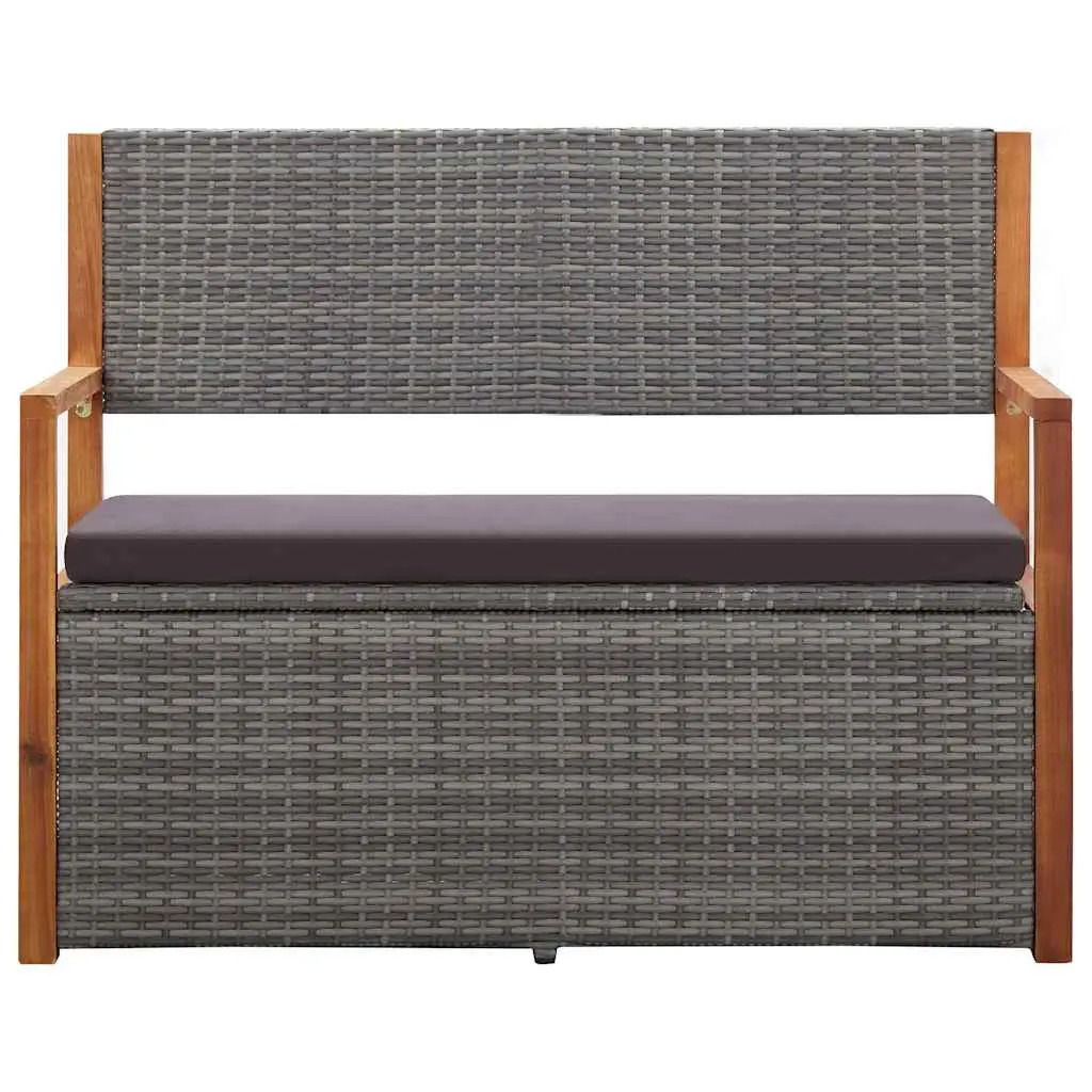 Outdoor Storage Bench 115cm Poly Rattan Acacia Wood Grey Weather Resistant with Removable Cushion