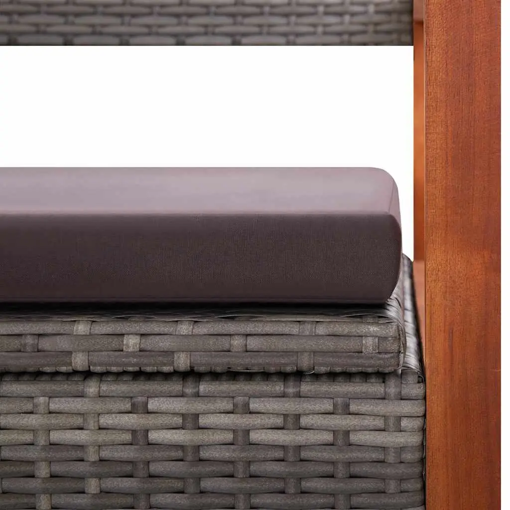 Outdoor Storage Bench 115cm Poly Rattan Acacia Wood Grey Weather Resistant with Removable Cushion