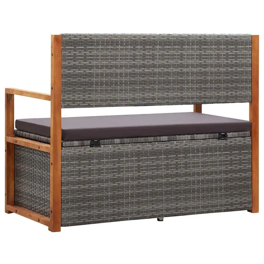 Outdoor Storage Bench 115cm Poly Rattan Acacia Wood Grey Weather Resistant with Removable Cushion