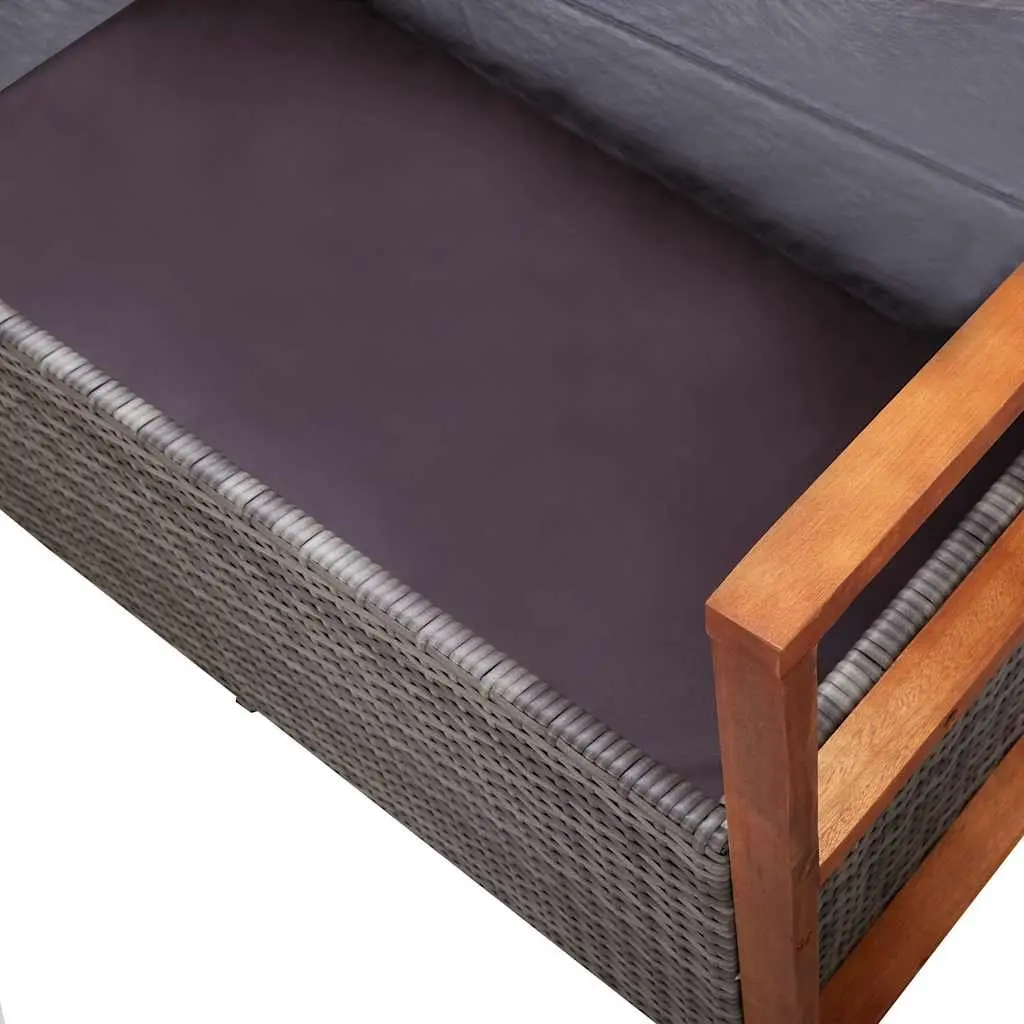 Outdoor Storage Bench 115cm Poly Rattan Acacia Wood Grey Weather Resistant with Removable Cushion