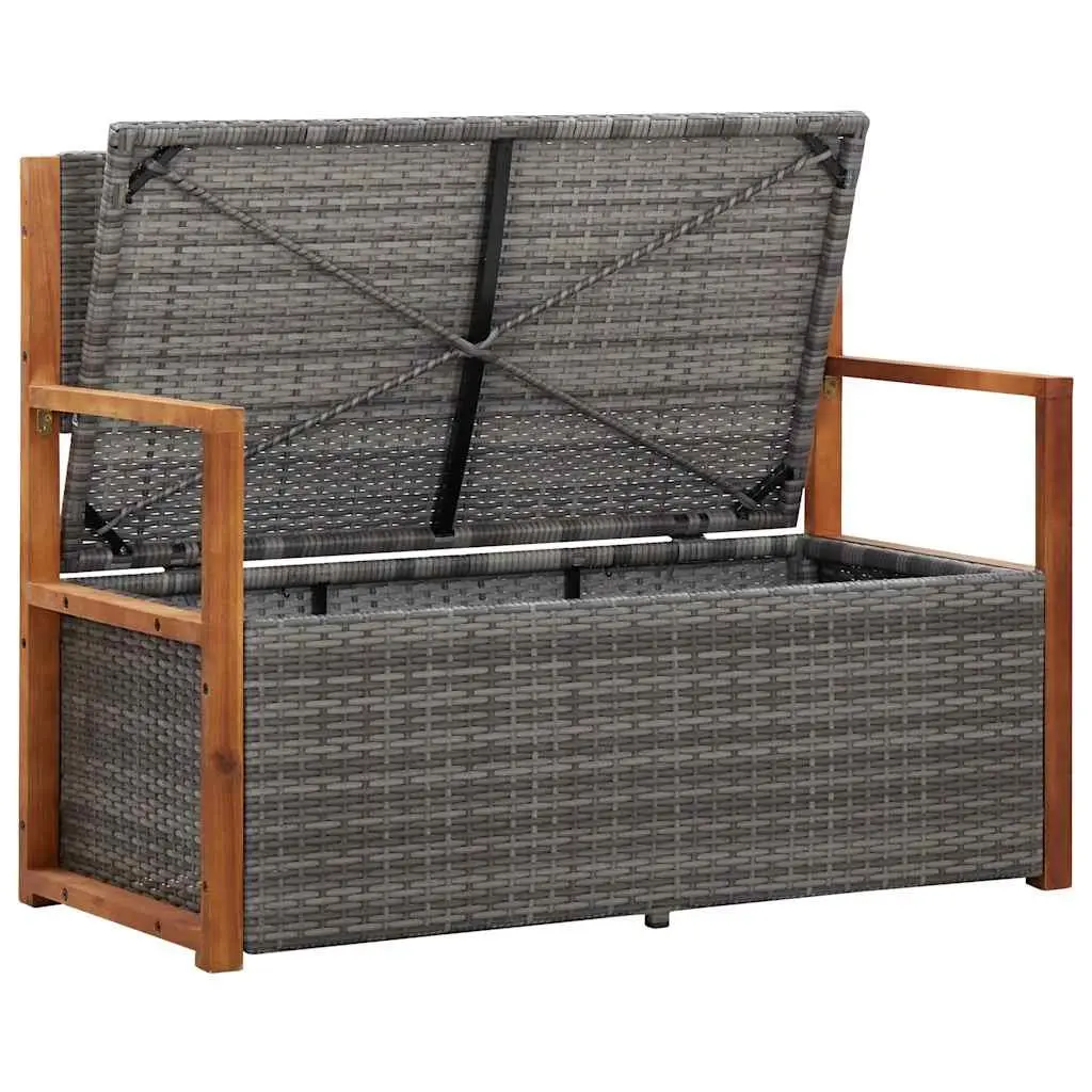 Outdoor Storage Bench 115cm Poly Rattan Acacia Wood Grey Weather Resistant with Removable Cushion
