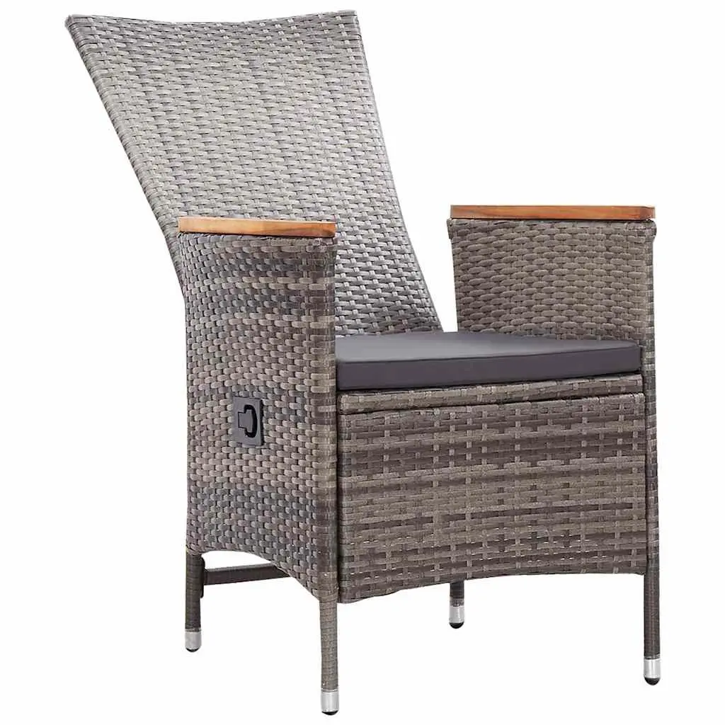 Outdoor Armchairs 2 pcs Set Grey Water-Resistant PE Rattan with Reclining Backrest and Cushions
