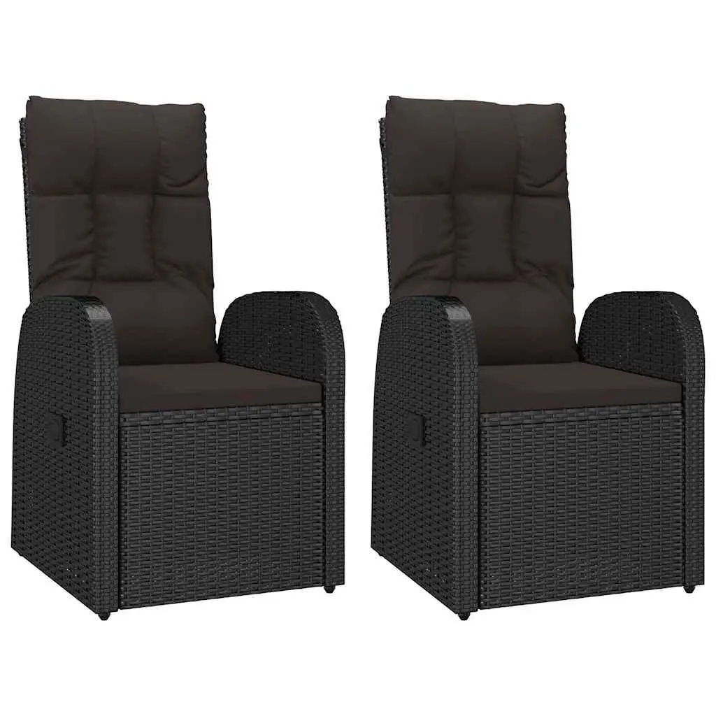 Reclining Armchairs 2 pcs Black Weather-Resistant PE Rattan Garden Patio Lounge Chairs